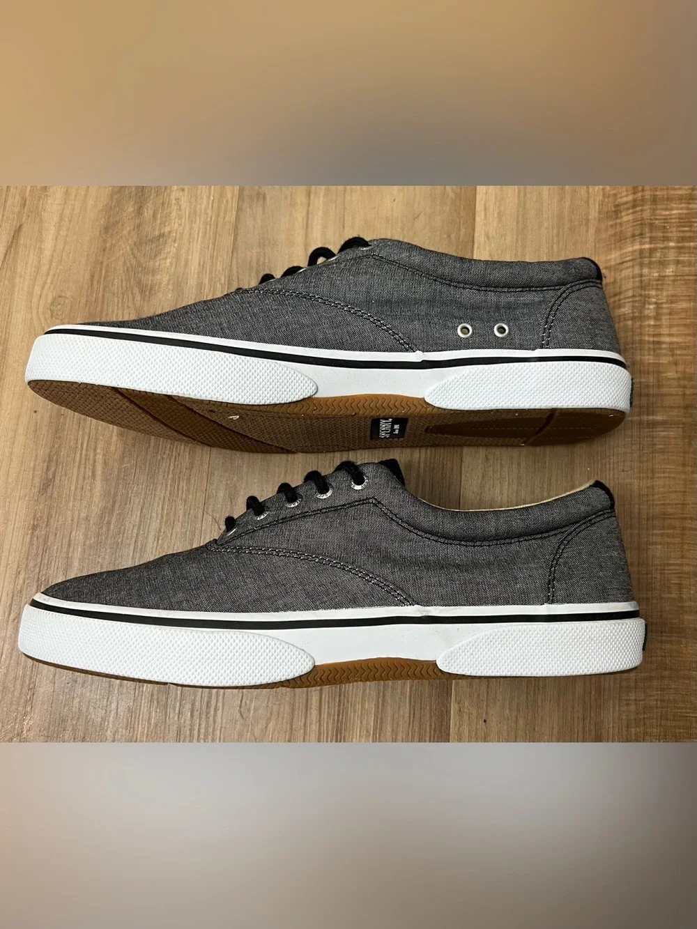 Sperry Gray Canvas Lace-Up Boat Shoes Top Slider Halyard CVO Chambray Size 11